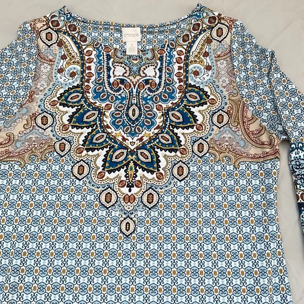 Chico's Powder Blue Paisley-Print Midi Shift Dress